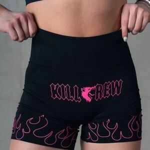 KILL CREW SEAMLESS FLAMES BIKER SHORTS BLACK PINK Women's Medium